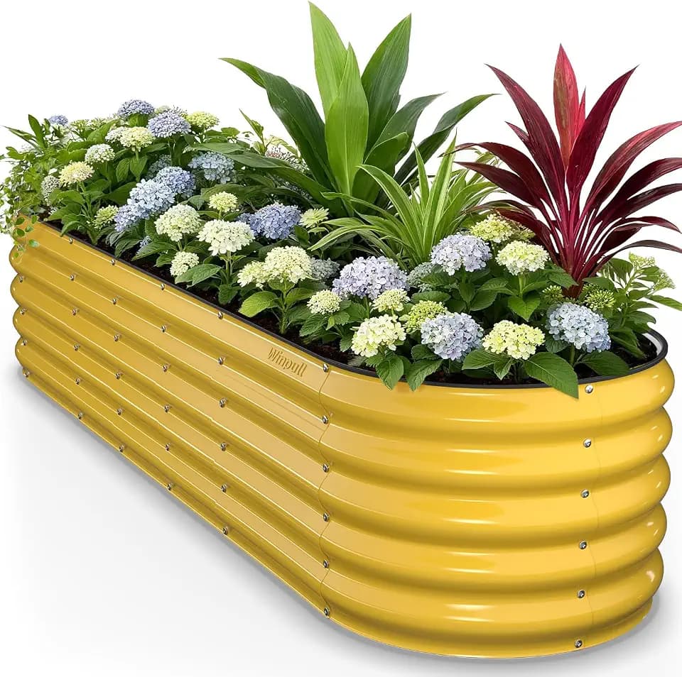 Winpull 8x2x1.5 ft Galvanized Steel Raised Garden Bed, Raised Garden Bed Kit, Galvanized Planter Box Outdoor, 18" Tall Oval Large Metal Raised Bed for Gardening Vegetables Flower Herb (Cream Yellow)
