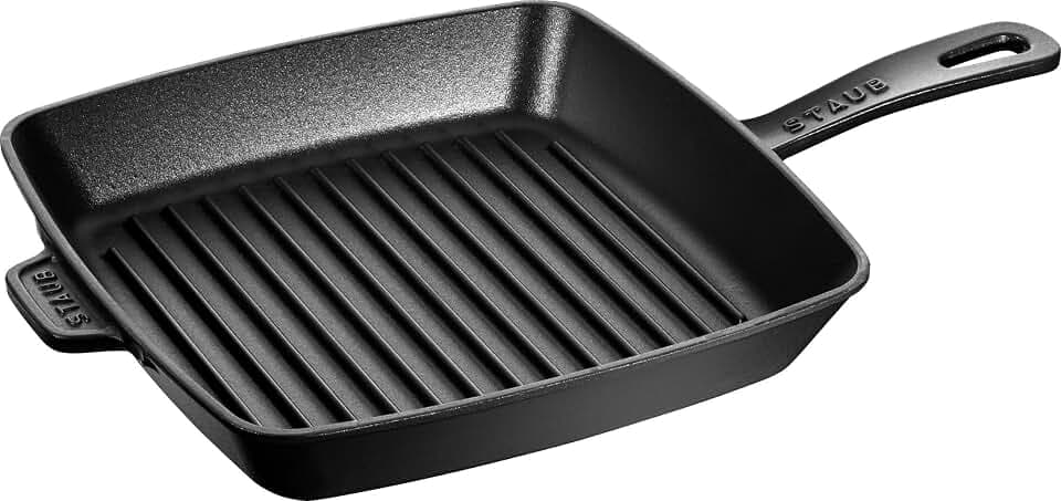 STAUB Amerikanische Grillpfanne aus emailliertem Gusseisen, 26 cm, Für alle Herdarten inkl. Induktion & Backofen, Schwarz