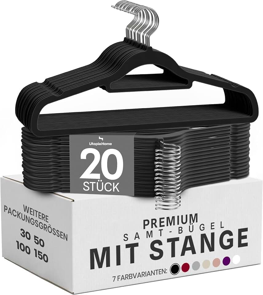 Utopia Home - Premium Kleiderbügel aus Samt (Schwarz, 20er-Pack)