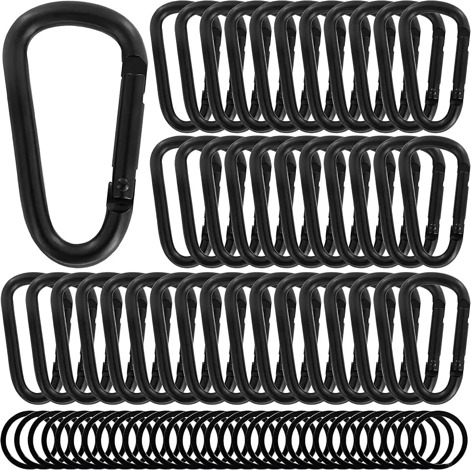 13 Colors Heavy Duty Aluminum D Carabiner Clips & Key Rings, Black & Sliver Corrosion Resistant Keychain for Keys, Outdoor Sports, Hiking, Camping, Fishing & Hanging Gear