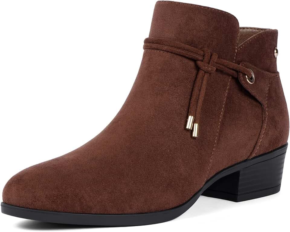 QIY Ankle Boots for Women Round Toe Low Heel Boots