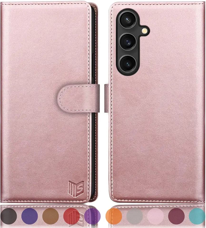 SUANPOT Compatible with Samsung Galaxy S25 FE 5G Wallet case with RFID Blocking Credit Card Holder,Flip Book PU Leather Protective Cover Men Women for Samsung S25 FE case Rose Gold