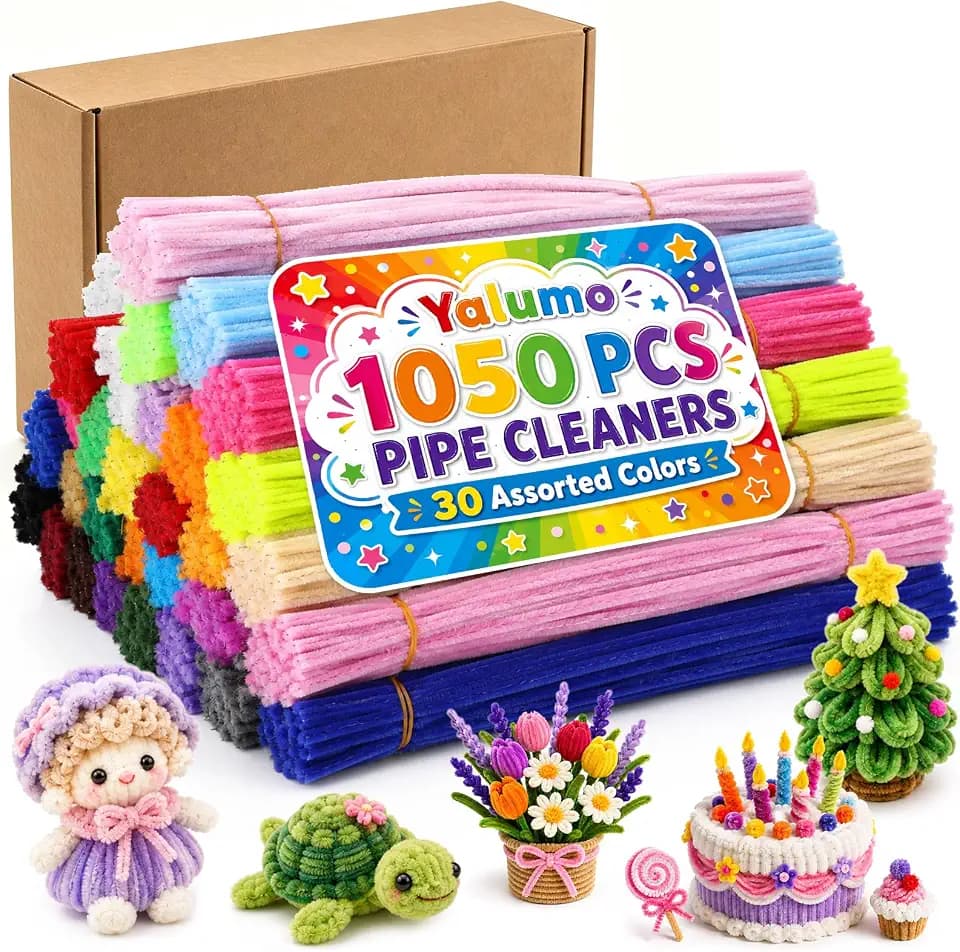 Pipe Cleaners Chenille Stems 1050 Pieces 30 Assorted Colors for Craft Arts Creative DIY Projects Decorations, 6mm x 12inch Fuzzy Colored Chenille Stem Sticks Set Craft Supplies for Kids and Adults