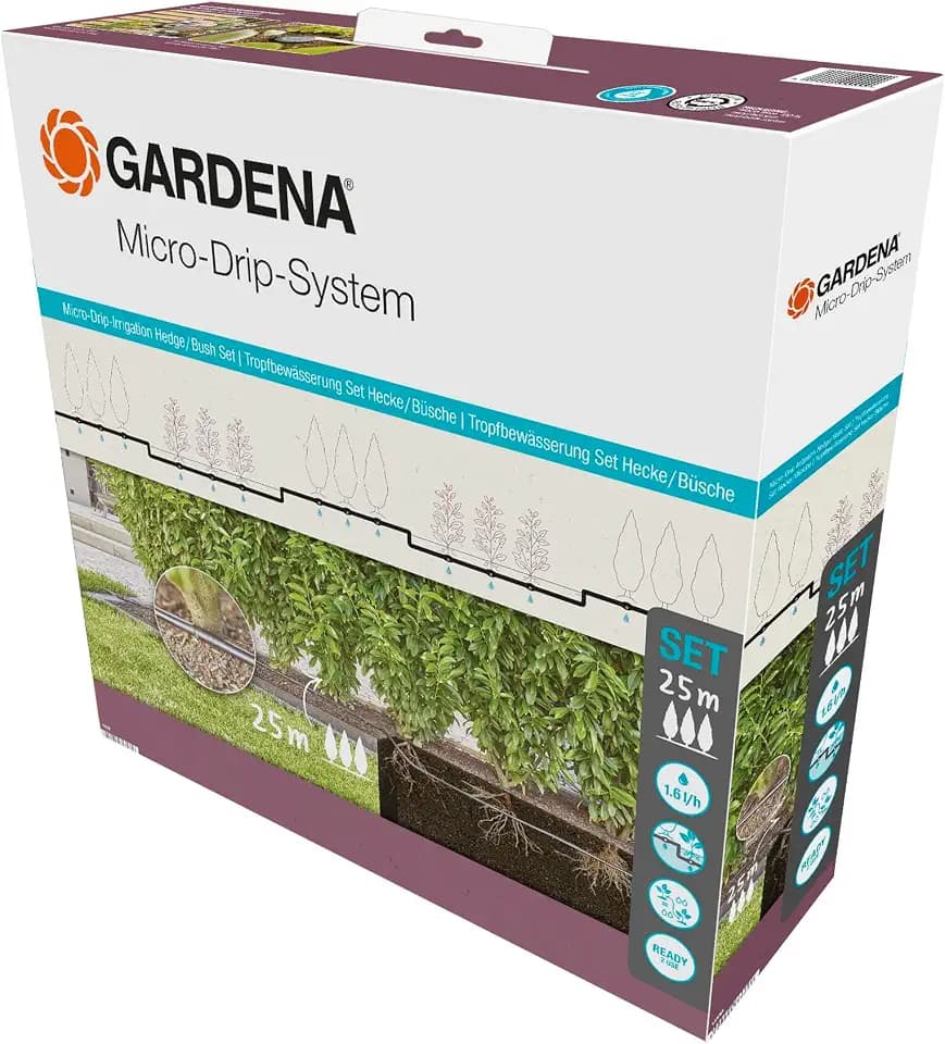 Gardena Micro-Drip-System Tropfbewässerung Set Hecke/Sträucher (25 m): Starter-Set sofort einsatzbereit, wassersparendes Bewässerungssystem, einfache & flexible Verbindungstechnik (13500-20)