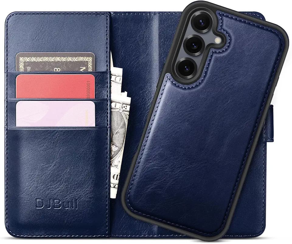 DJBull 2-in-1 Detachable Wallet Case for Samsung Galaxy S25 RFID Blocking Flip Folio with Card Holder | PU Leather Shockproof Protective Cover Women Men for Samsung S25 Phone Case Blue