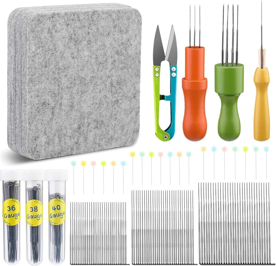 121-teiliges Filz Nadeln Set, 6×6 Zoll Filzen Pad, 90 Pcs Filznadeln