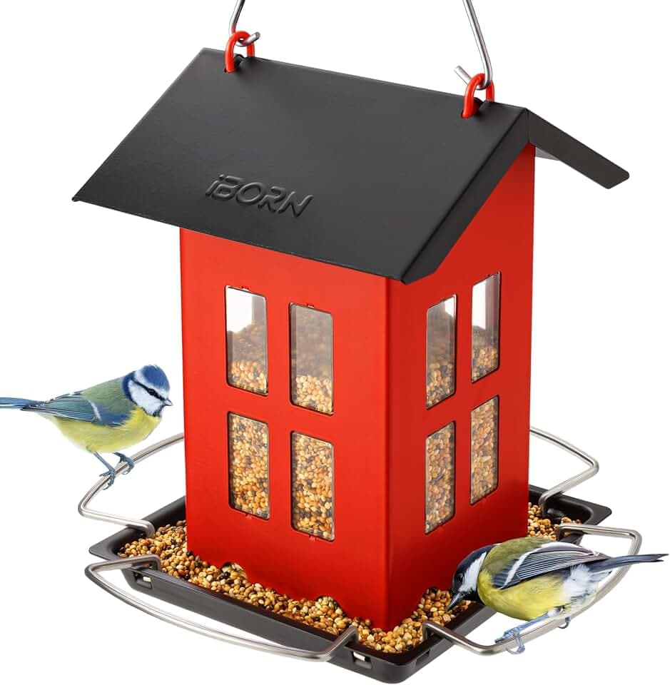Metal Bird Feeder for Outdoors, Stainless Steel Hanger, 2.2Lb Capacity, Red