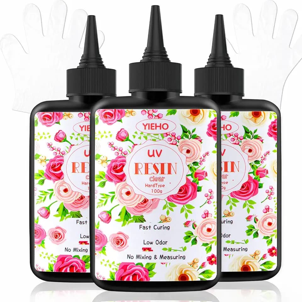 YIEHO 300g UV Resin klar, UV Harz Set für Schmuck Herstellung | Kristallklares Hart UV Kleber Set mit Handschuhen für DIY Handwerk, Gießen und Beschichten