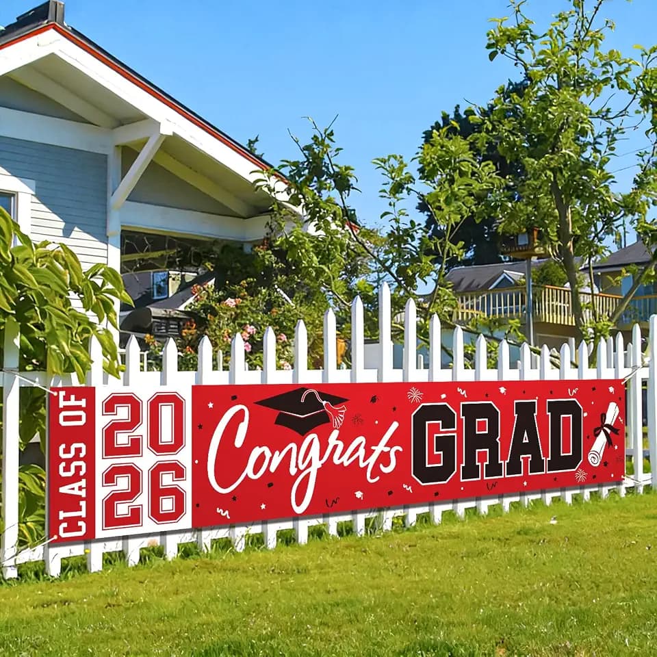 2026 Graduation Yard Sign, Large Congrats Grad Yard Banner Class of 2026 Banner Backdrop for Graduation Decorations Party Supplies (Red)