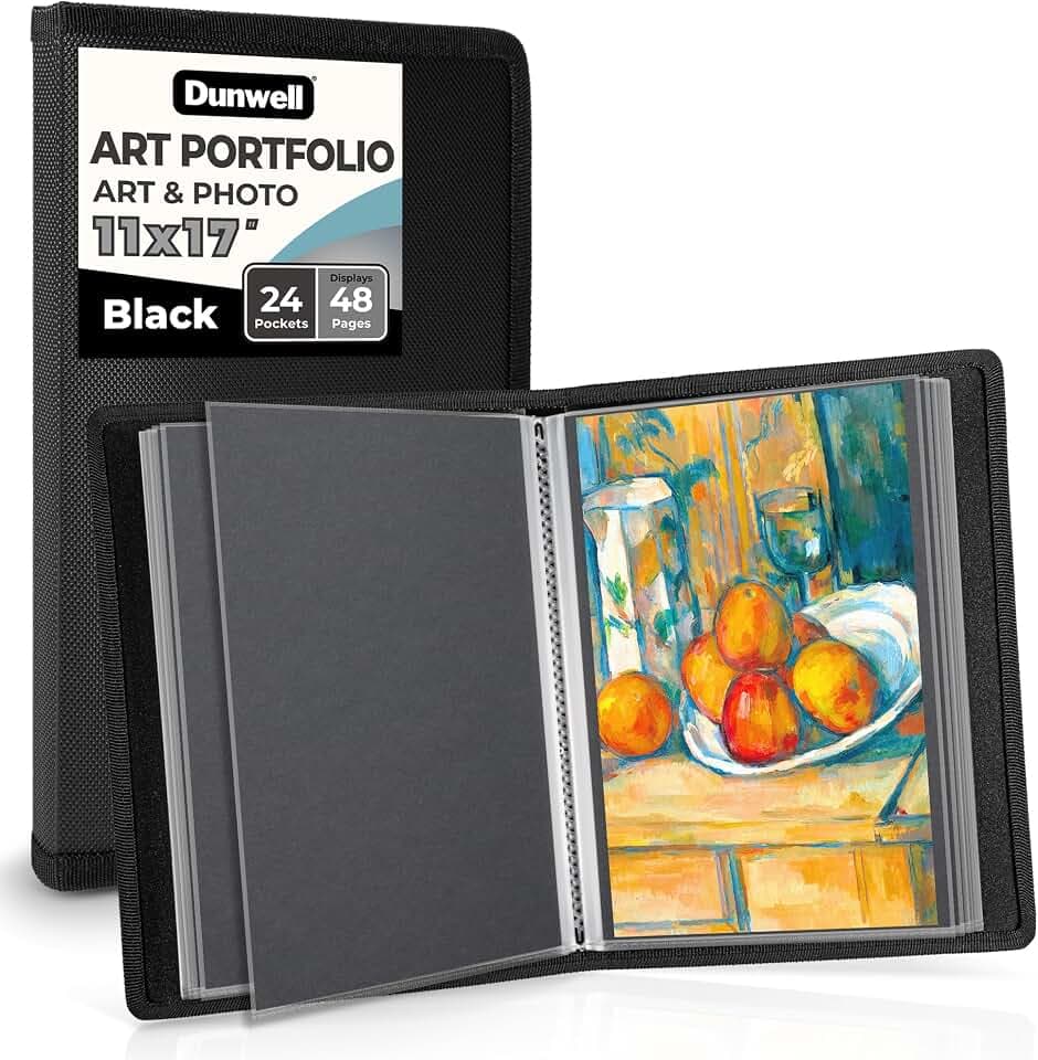 Dunwell Art Portfolio 28 x 43 cm (schwarz 1 Pack) große Mappe für Kunstwerke Kunstmappe hat 24 Taschen Display 48 Seiten KunstwerkAufbewahrung PortfolioPräsentationsbuch mit transparenten Hüllen
