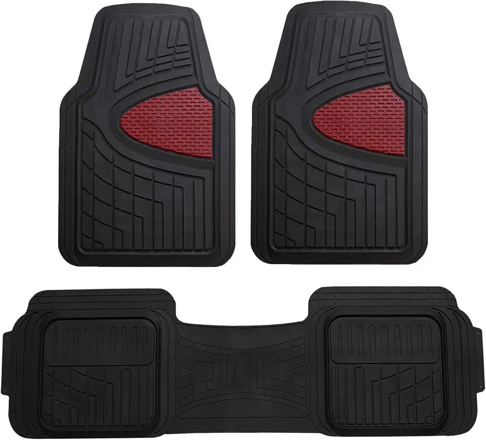 FH Group Car Floor Mats - Heavy-Duty Rubber Floor Mats for Cars, Universal Fit Full Set, Trimmable Automotive Floor Mats, Climaproof Floor Mats for Most Sedan, SUV, Truck Floor Mats Burgundy
