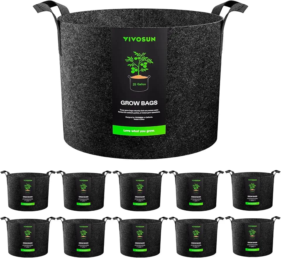 VIVOSUN 10-Pack 25 Gallon Plant Grow Bags Fabric Pots with Handles