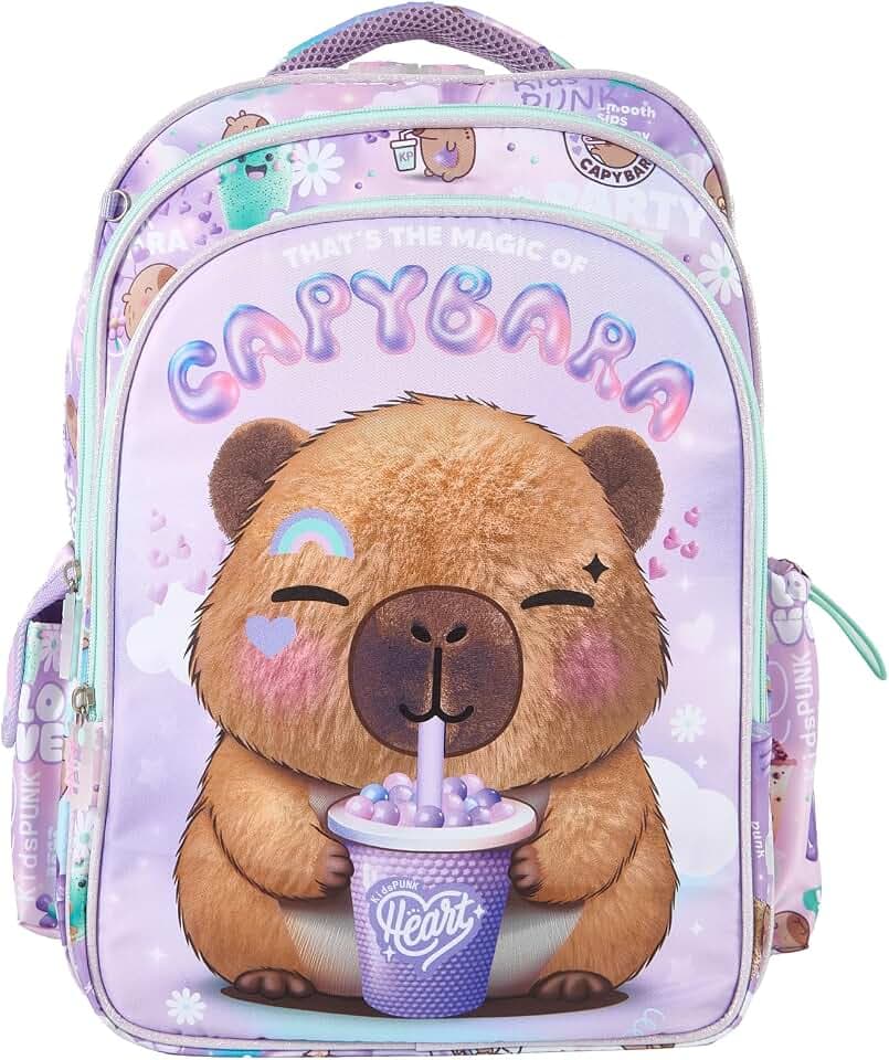 KidsPUNK Backpack for Girls Elementary:16 Inch Capybara School Bookbag