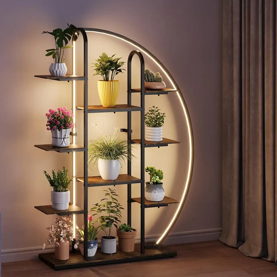 Sttoraboks 61” 9-Tier Moon-Shaped Plant Stand with LED & Grow Lights