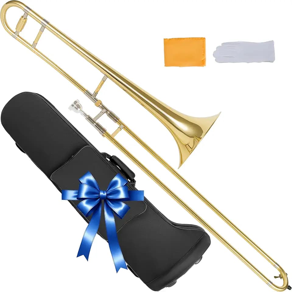 AKLOT Classic Bb Alto Trombone: Entry-Level B Flat Brass Instruments with Hand-Hammered Bell, Anti-Tarnish Gold Lacquer Finish, Ideal for Beginner, Includes Hard Case, Mouthpiece, Gloves, Cloth