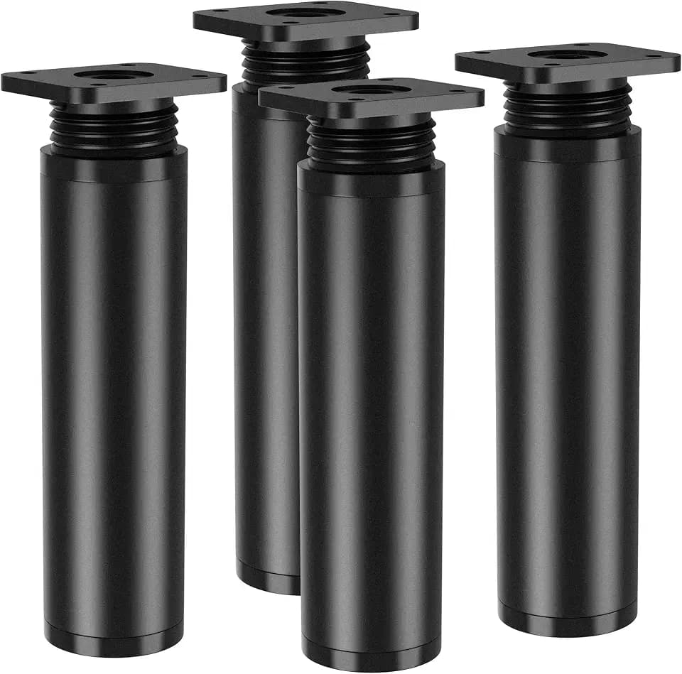4er Set Höhenverstellbare Möbelfüße aus Aluminiumlegierung und PVC, 10-12cm, Rund, Schwarz, Belastbar bis 100kg, Universelle Möbelbeine für Sofa, Couchtisch, TV-Schrank und Badezimmerschrank