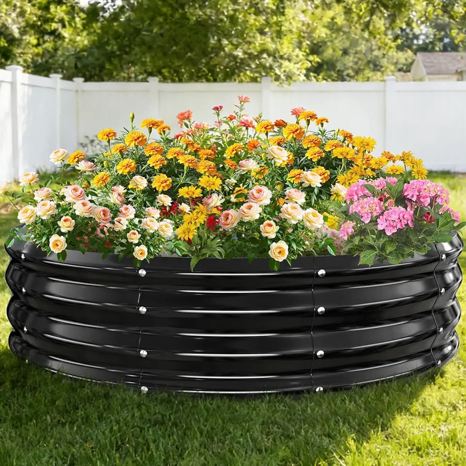 TBMLC 12 Inch Tall Heavy-Duty 48 Inch Round Steel Rised Garden Bed Black