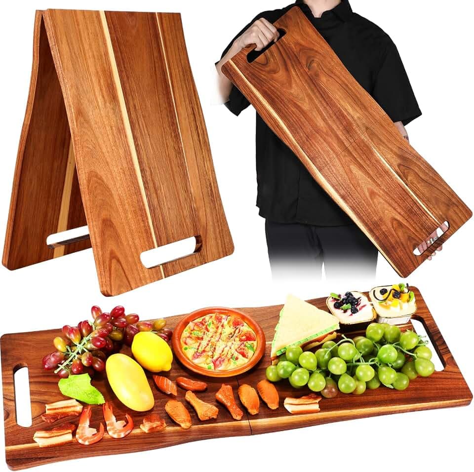 Acacia Large Charcuterie Board, Wood Charcuterie Boards with Handles Foldable Travel 36 x 12 Inch Cheese Boards Serving Board with Food Meat Party Appetizers (Extra Large, Rectangular)