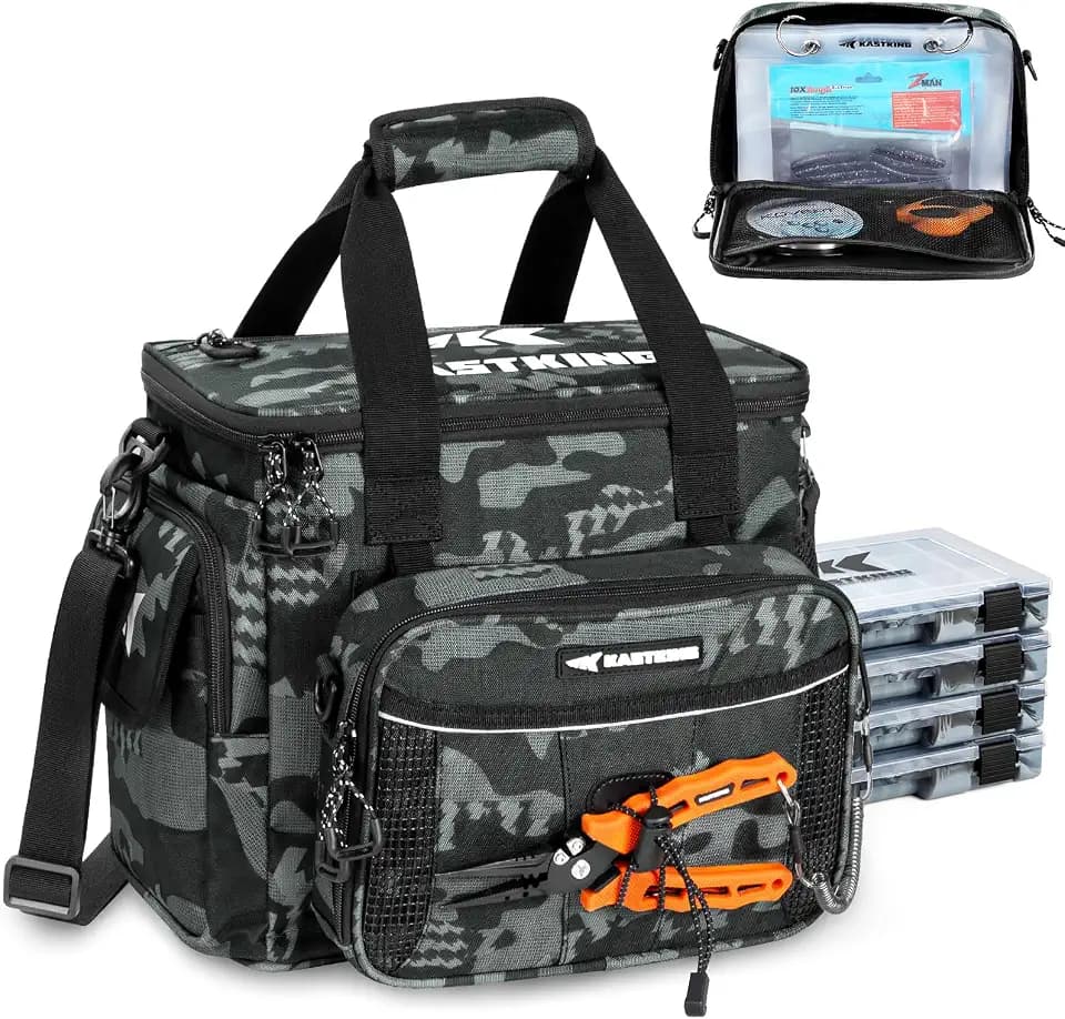 KastKing BaitSpace Tackle Bag with Removable Bait Binder, 4 Tackle Boxes