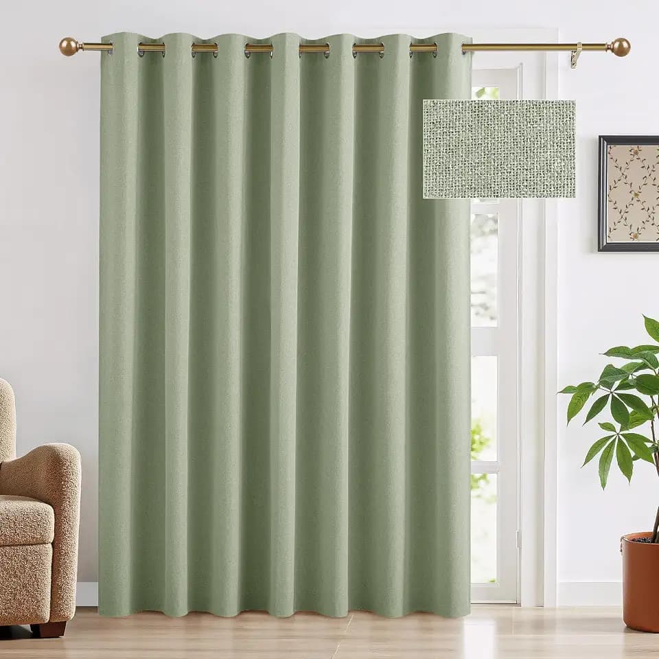 RYB HOME Sage Green Sliding Glass Door Curtain with Thick Linen for Bedroom