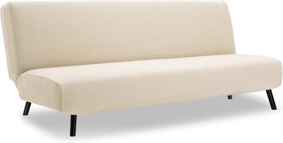 TIANSHU Sofabezug Ohne Armlehnen 3 Sitzers, Spandex Couchbezug Ohne Armlehne Elastischer Antirutsch Stretchhusse Komfort Stoff (3 Sitzers, Beige)