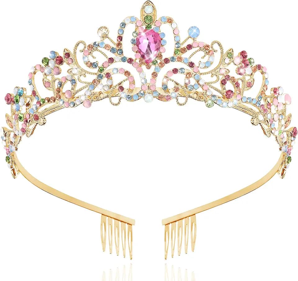 TAROSE Tiaras for Women, Birthday Crown and Sash for Girls