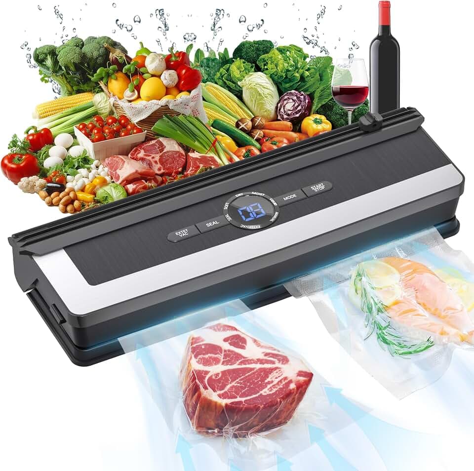 5-in-1 Vakuumiergerät mit Schneidefunktion | 85Kpa Vakuumierer für Fleisch, Gemüse & Kühlung | Mit Digital Timer & 5 Vakuumbeuteln | Für Küche & Langzeitlagerung