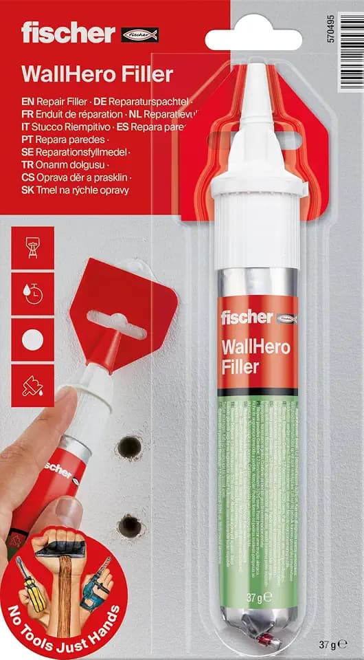 fischer Reparaturspachtel, fertige Spachtelmasse in naturweiß, repariert Löcher und Risse, schwundfrei, geeignet für Holz, Beton, Putz, Mauerwerk uvm., 70 ml (37 g)