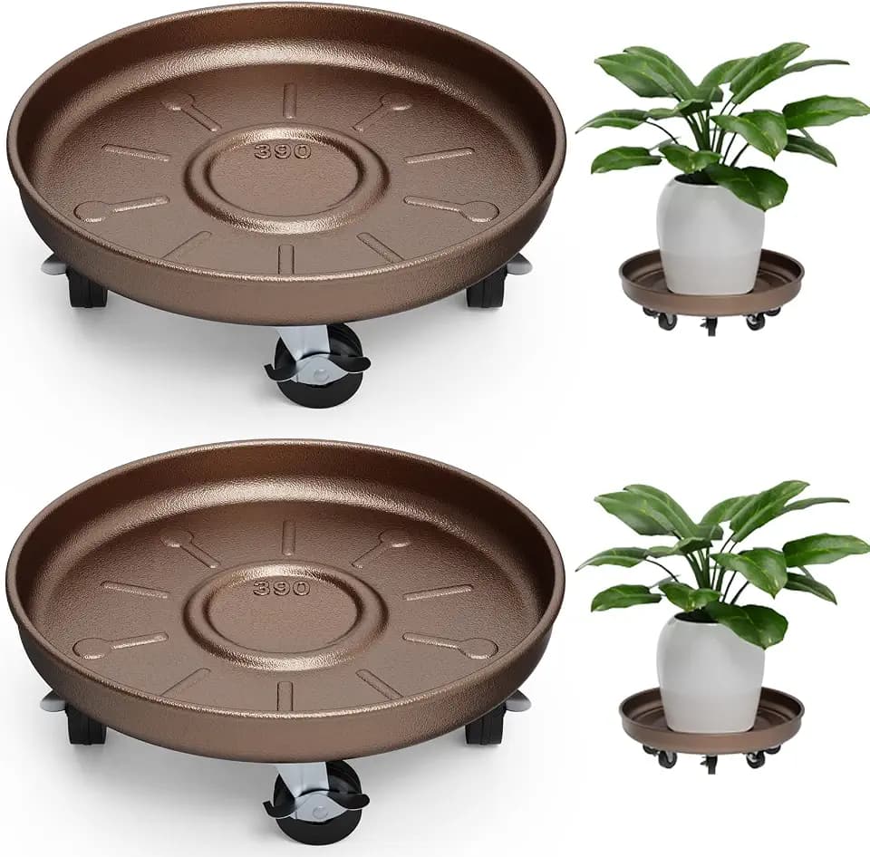 Plant Caddy With Wheels 14" Metal Plant Saucers for Indoors 390 Lb Capacity