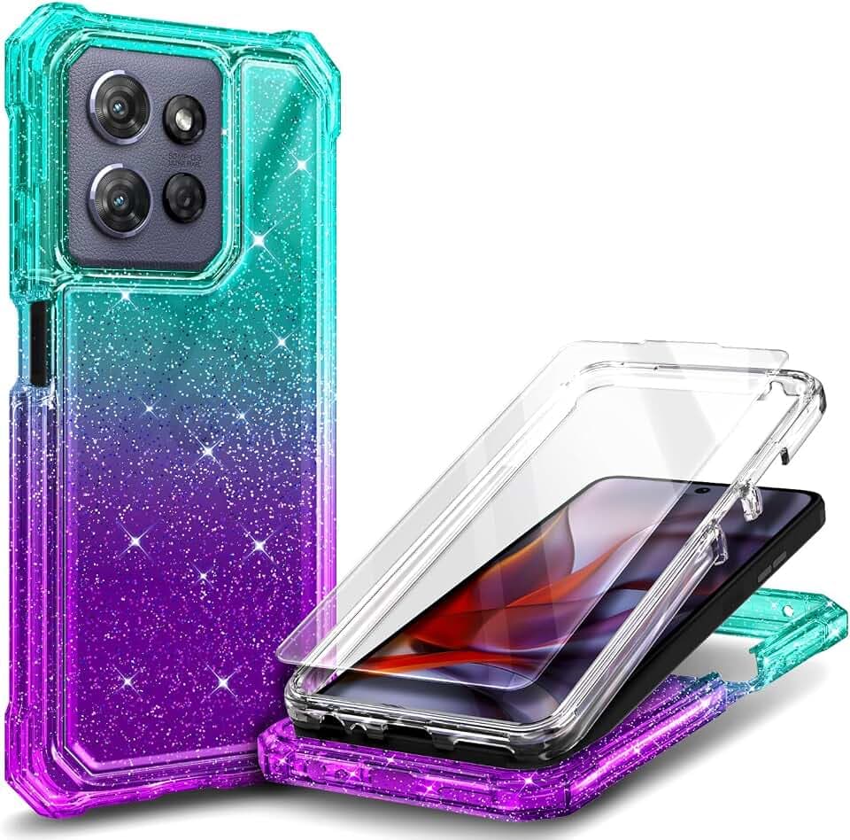 for Moto G Power 2025/2026 Case, Shockproof Cover, Glitter Aqua/Purple
