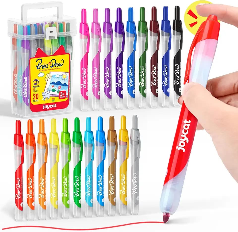 JoyCat 20-Color Washable Markers for Kids, Click Markers with Carrying Case