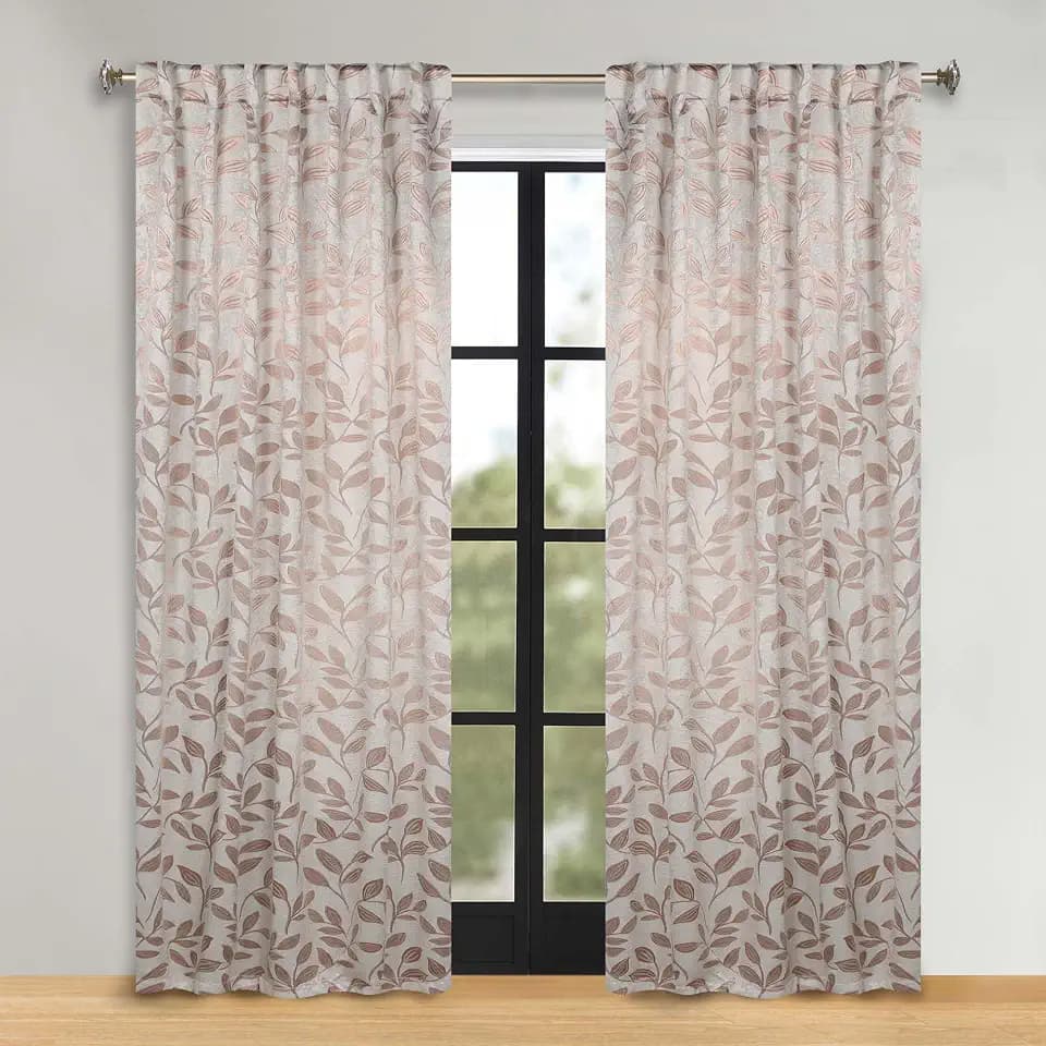 SUPERIOR Blackout Curtains, Room Darkening, Bedroom, Drapes, Kitchen, Living Room Window Accents, Sun Blocking, Thermal, 2 Pack, Leaves Blackout Back Tab Curtains, Set of 2, 52" x 96", Bronze