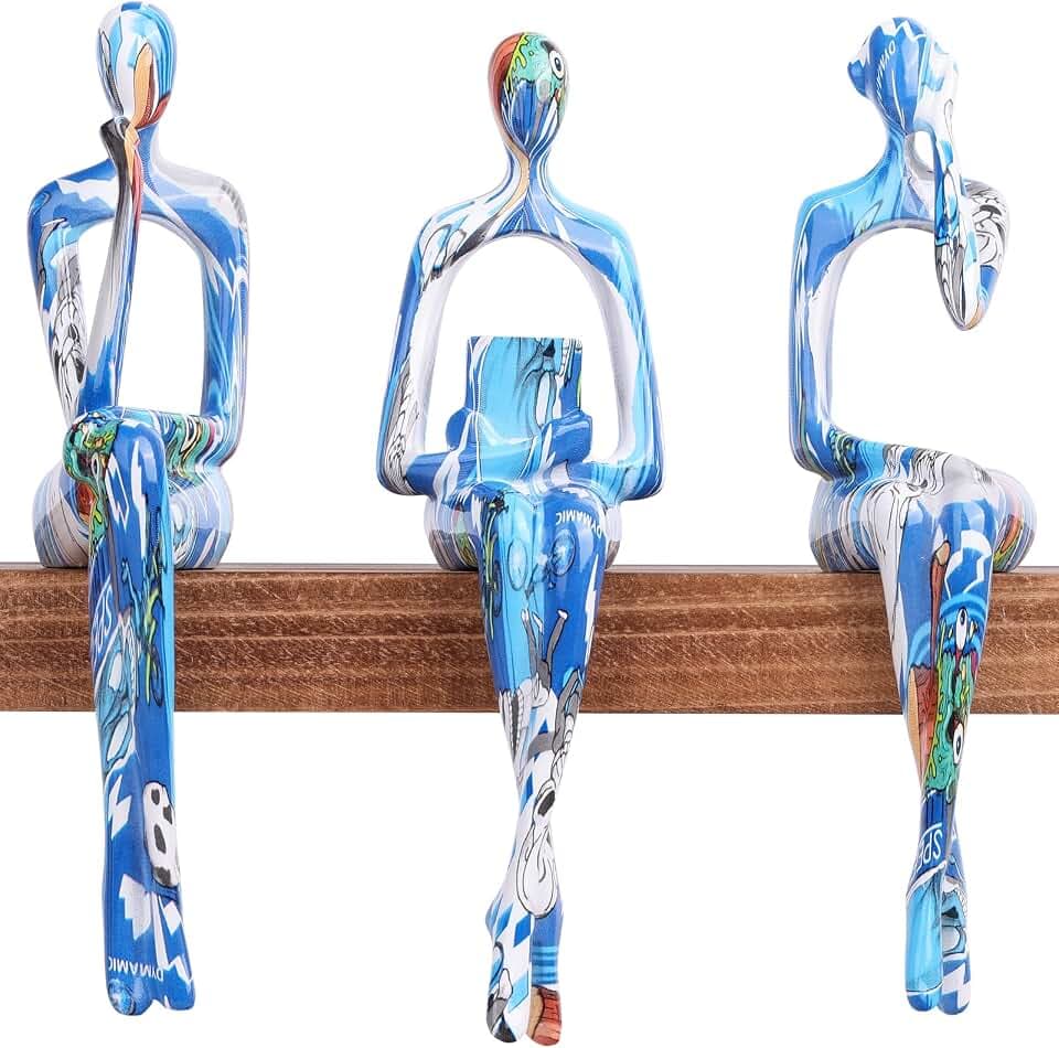 SHENGTIAN Graffiti Reading Ladies Thinker Sitting Sculpture Set: A Vibrant Trio for Modern Bookshelves, Offering Abstract Beauty and The for Art Enthusiasts (Graffiti-4)