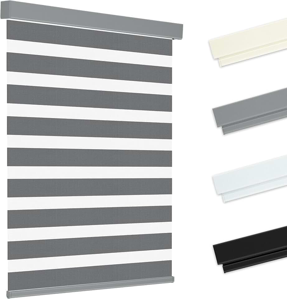 Allesin zen Cordless Zebra Blinds 36" W x 72" H Dark Gray, Dual Layer Day and Night Shades, Room Darkening Blackout & UV Protection, Child & Pet Safe, Easy Install, Home Office Window Treatment