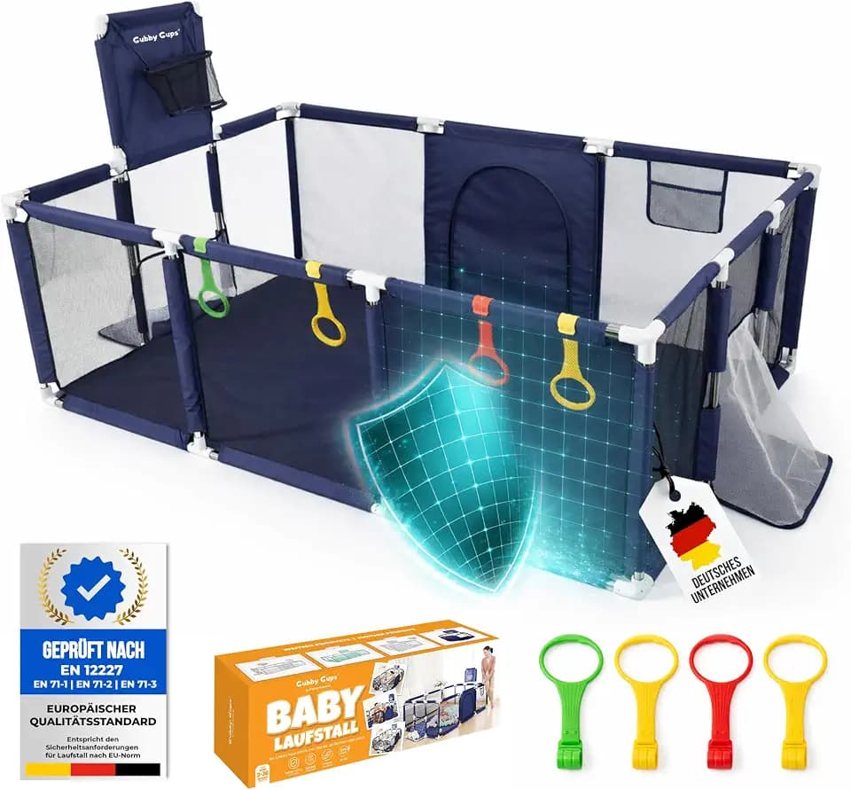 Laufstall Baby 180x122 cm mit Basketballkorb & Fußballtor – Laufgitter XXL
