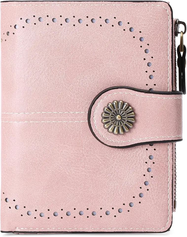 Small Wallet for Women Bifold Credit Card Holder RFID Blocking with Zipper Pocket