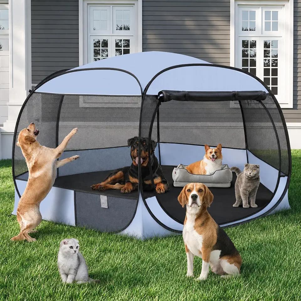 XXLarge Popup Portable Dog Houses, 10'x4.8'H Assembly-Free Gazebo-Style Kennel Dog Playpen Pet Screen Tent Sun Shade Shelter, Dog Crates Canopy for Travel Camping Anti-Bugs with Leakproof Bottom