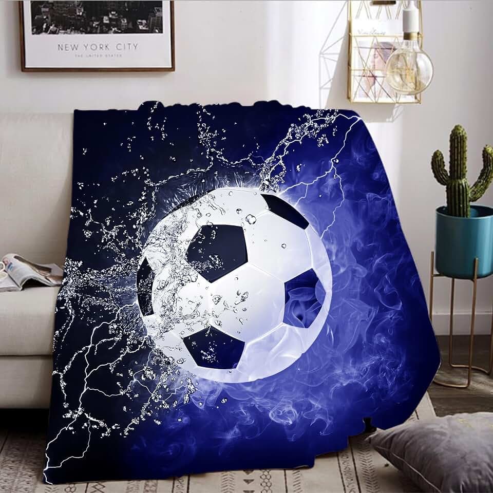 Kuscheldecke Fußball 130x150,Weich und kuschelig Flanell Decke Fußball,für Jungen und Teenager kuscheldecke flauschig (C, 130x150cm)