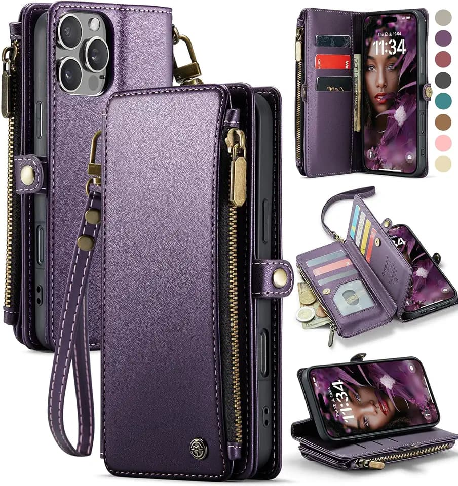 Defencase for iPhone 16 Pro Max Wallet Case with RFID Card Holder, Purple