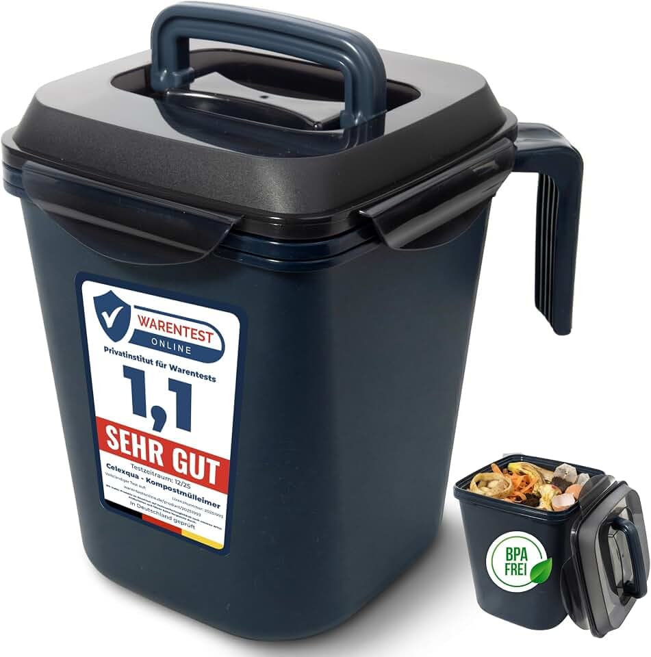 Biomülleimer Küche 5L – Geruchsdicht mit Gummidichtung – Komposteimer spülmaschinengeeignet & BPA-frei – Innensieb & ohne Mülltüten nutzbar