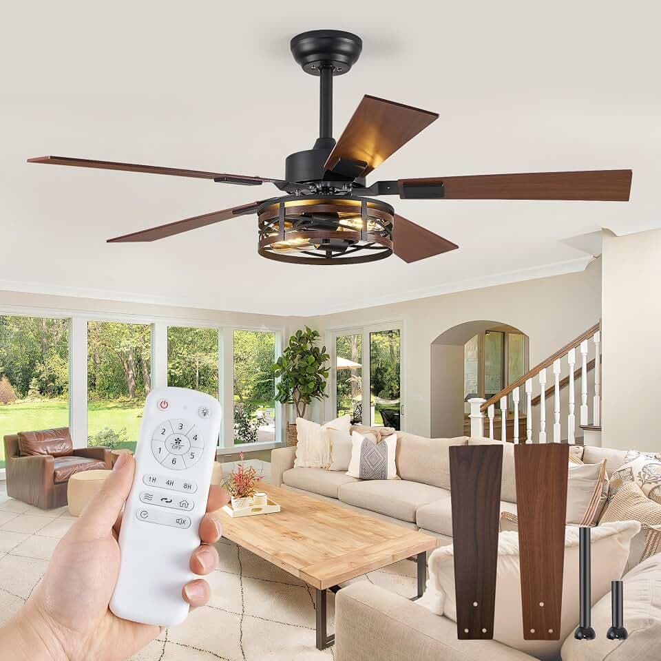 Fanbulous 48" Farmhouse Ceiling Fan with Light & Remote, 2-Light Caged