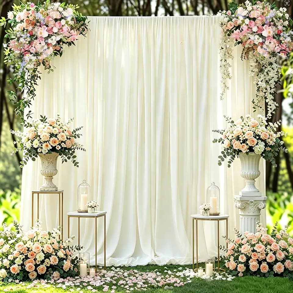 Hemmotop Wrinkle-Free Beige Backdrop Curtain Drapes 10x10ft, 2-Pack 5x10ft