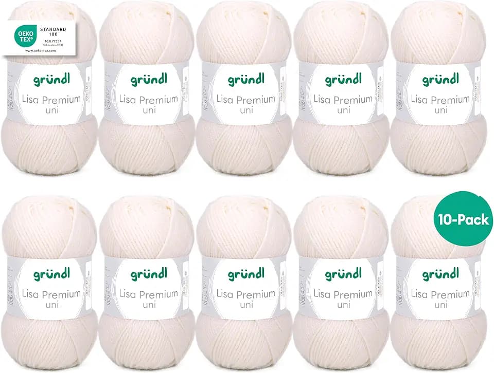 Gründl Wolle Lisa Premium uni Strickgarn 10 x 50 g, Creme