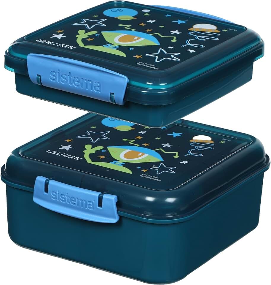 Sistema Expressions Kids Bento Brotdose Set | Bento Cube (1,25L) & Sandwich Box (450ml) | Alien Laguna