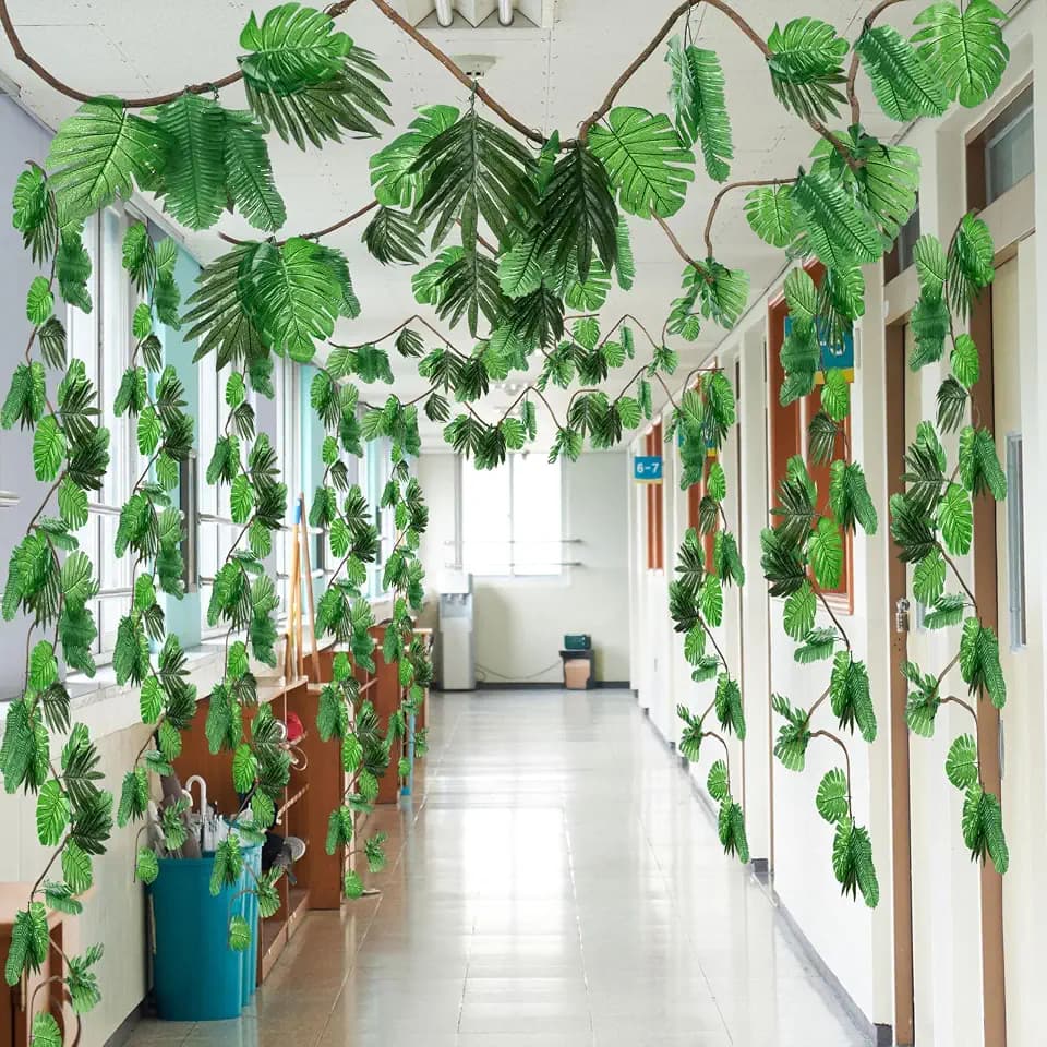 Preboun 104 Pcs 40 Ft Jungle Safari Decorations Vines Leaves Classroom