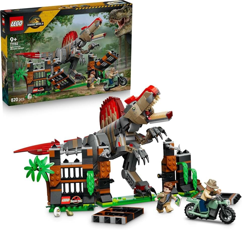 LEGO Jurassic World Flucht des Spinosaurus - Spielzeug-Dino - Bauset mit beweglichem Dinosaurier und 2 Minifiguren - Geschenkidee für Kinder und Fans ab 9 Jahren - 77982