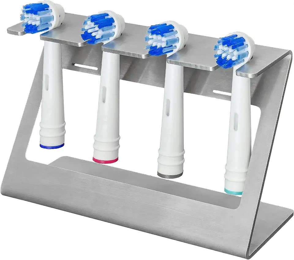 Zahnbürstenkopfhalter Edelstahl 4er – hygienischer Zahnbürstenhalter wand oder freistehend, spülmaschinenfest, ohne Bohren, elektrische Zahnbürste Halterung – Made in Germany