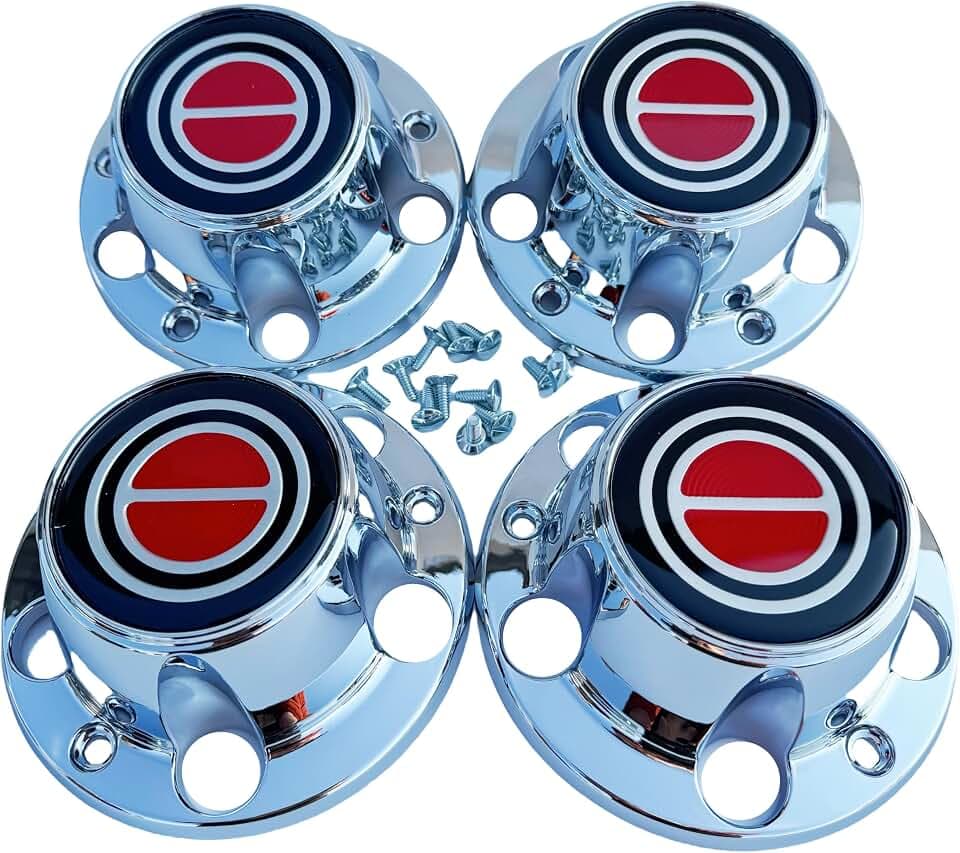 1980-1996 F150 Bronco Van Chrome Wheel Hub Center Caps RED Center 4 PCS