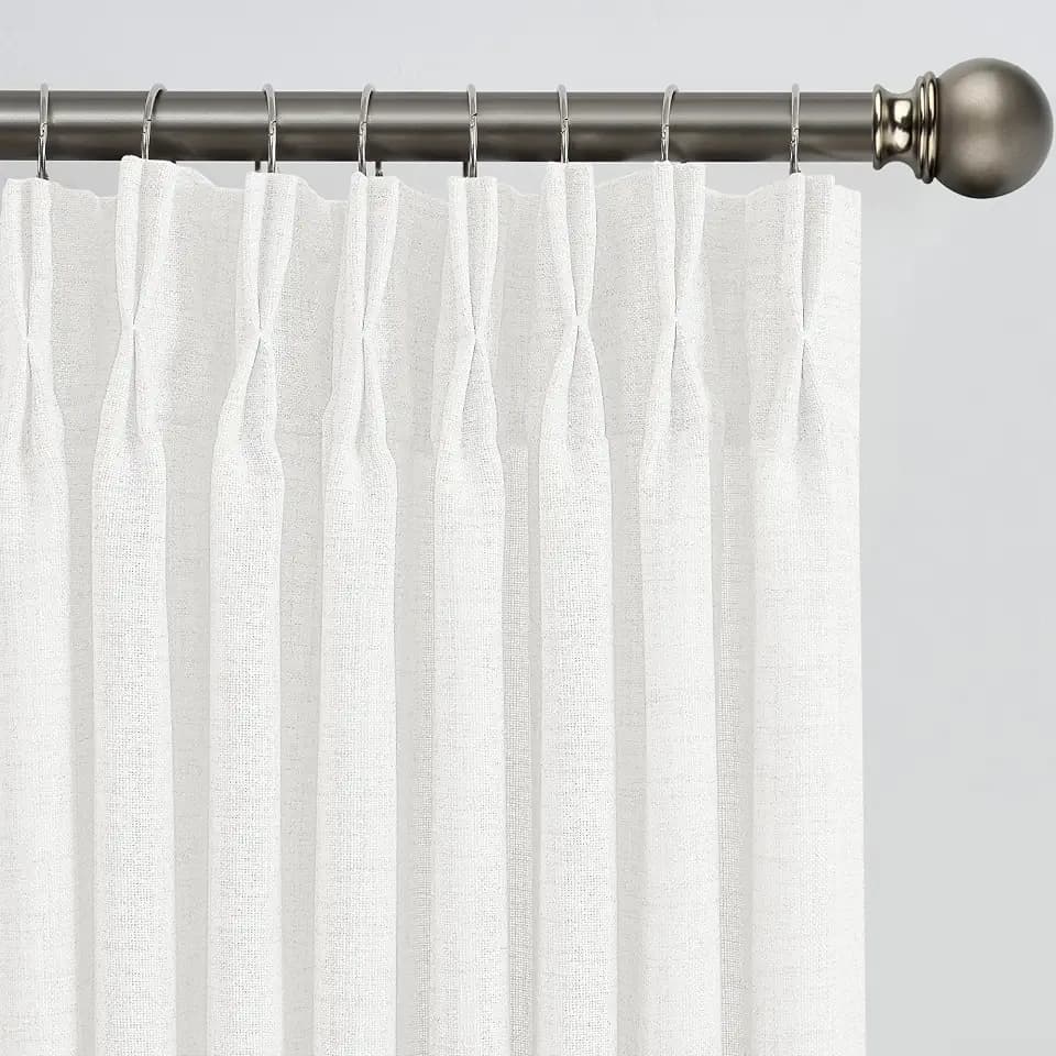 RAIN CITY White Pinch Pleated Sheer Curtains 90 Inches Long, Textured Window Treatments Curtain for Bedroom/Living Room 42x90 Inch 2 Panels Back Tab Rod Pocket