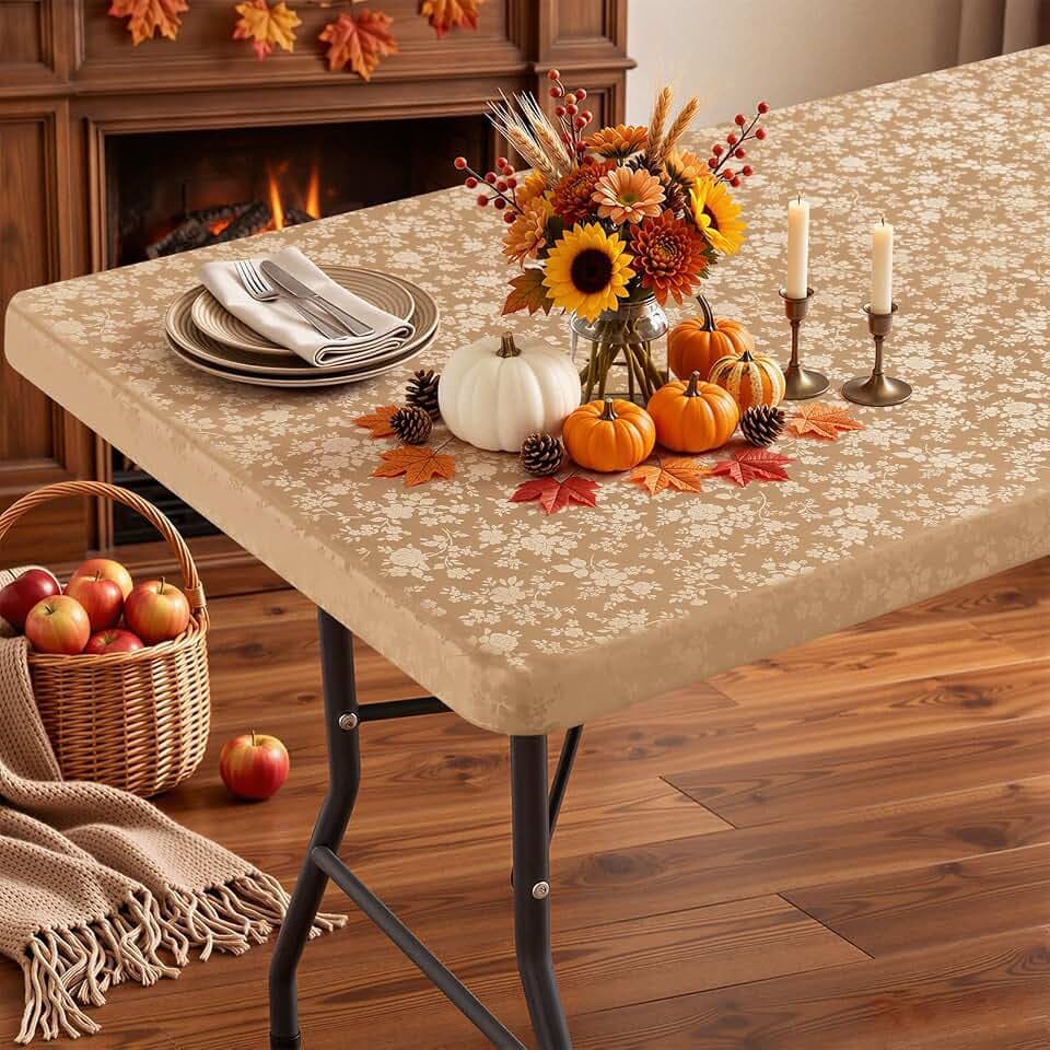 Smiry Heavy Duty Vinyl Fitted Tablecloths for 6 Foot Rectangle Tables